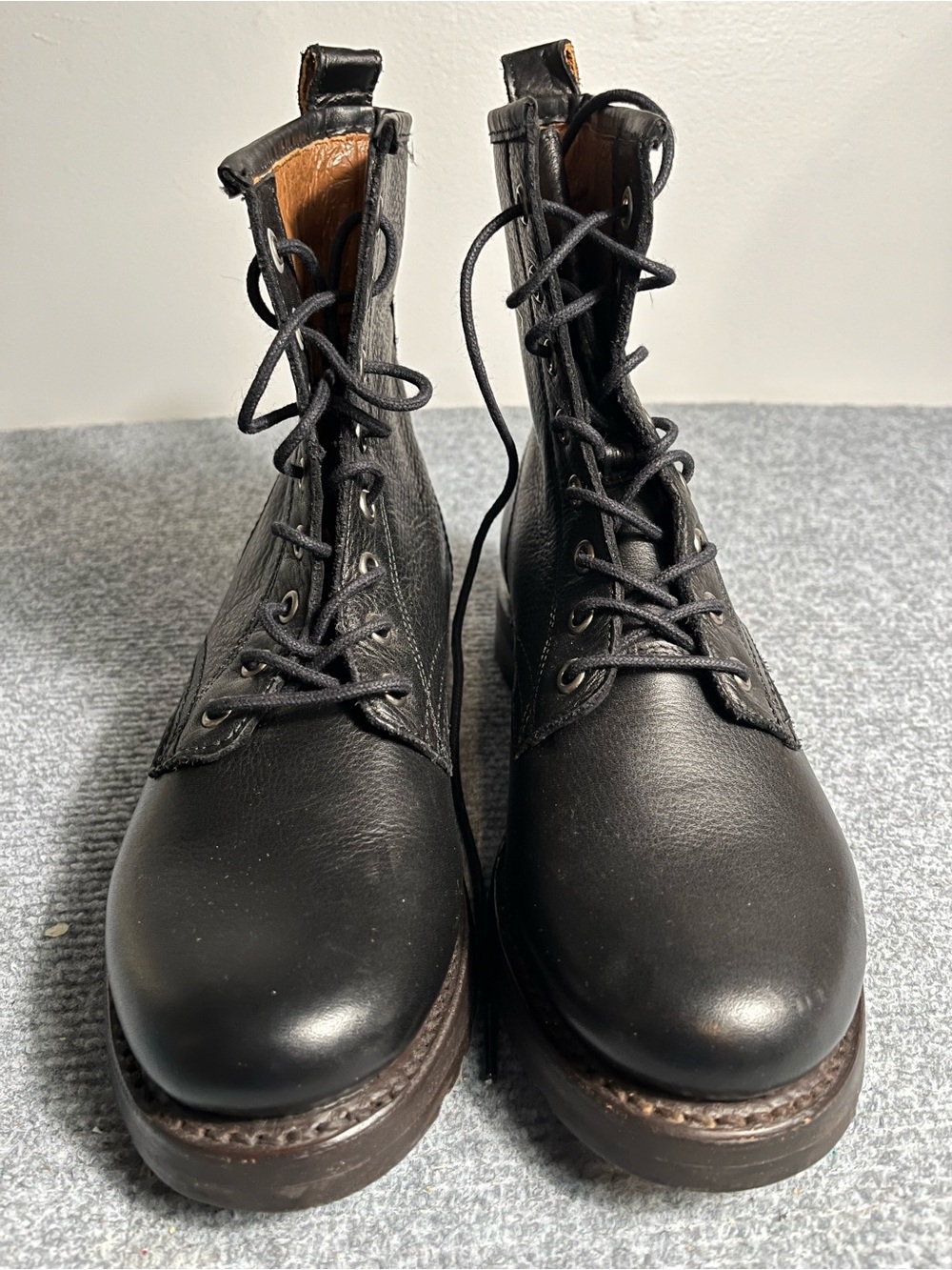 Frye Black Leather Lace-Up Combat Boots